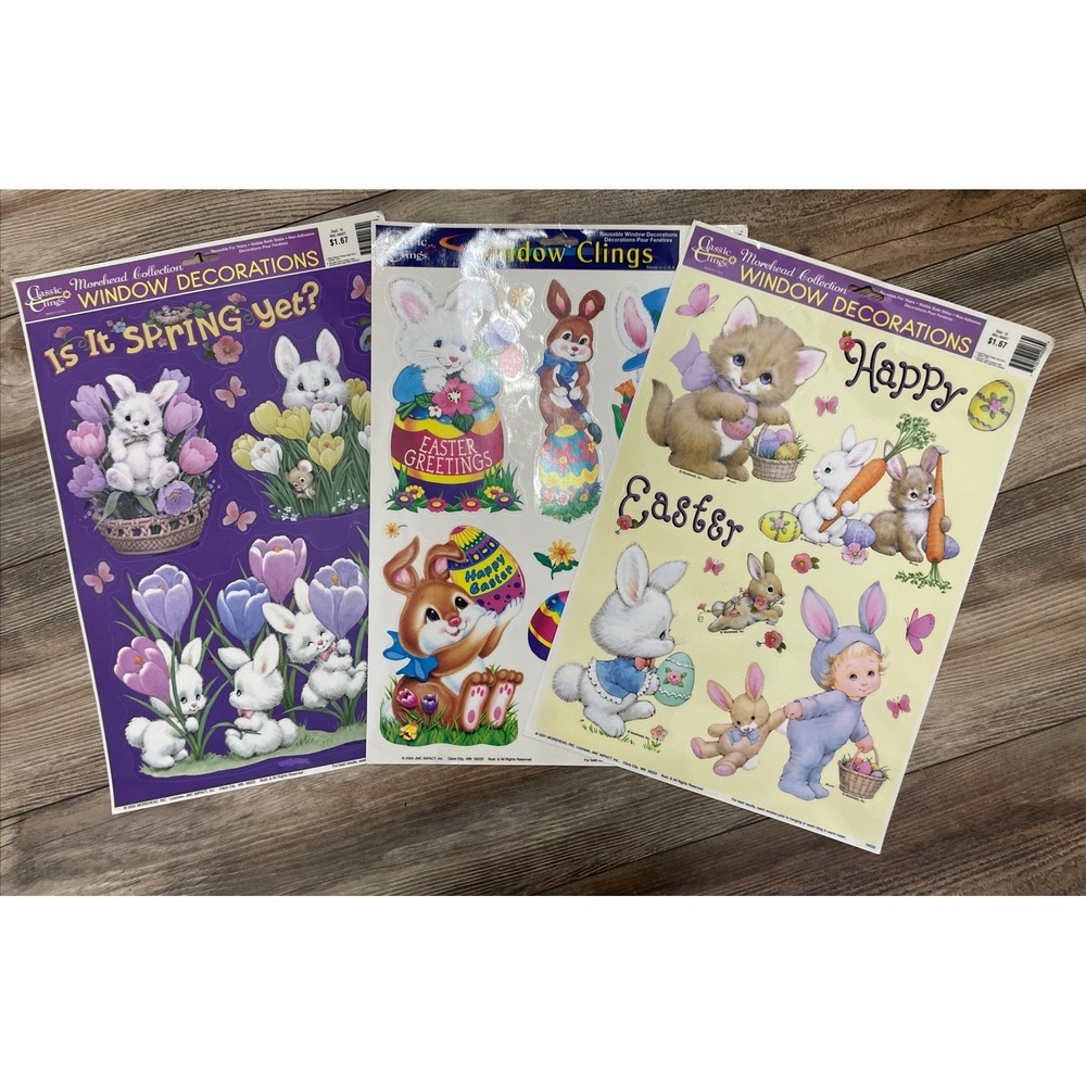 Color/Classic Clings Vintage Easter Holiday Window Static Clings Lot (3 Pieces)